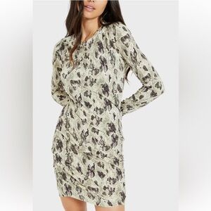 Rag & Bone womens Mini Dress Medium Tan Snake Poppy Draped Long Sleeve Jersey